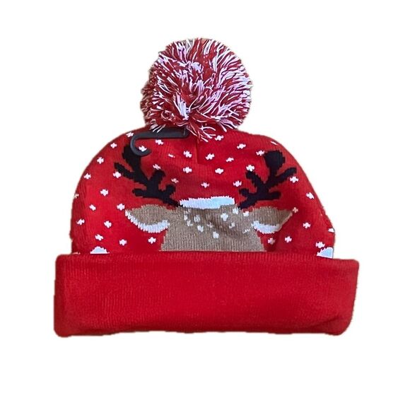 Boutique Rudolph Red Reindeer Pom-Pom Beanie One Size - Picture 4 of 5